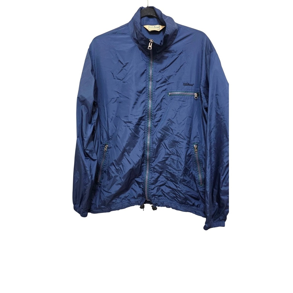 VTG L.L.Bean Men's M Lightweight Navy Blue Windbreaker Jacket Zipper Drawstring
